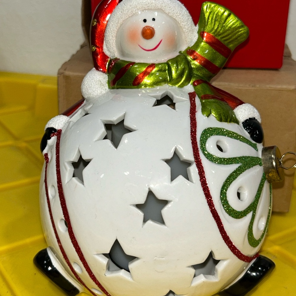 Festive Snowman Holiday Ornament - White and Green